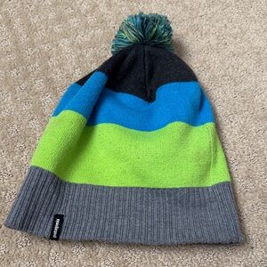 Patagonia Blue and Green Striped Kids Beanie
